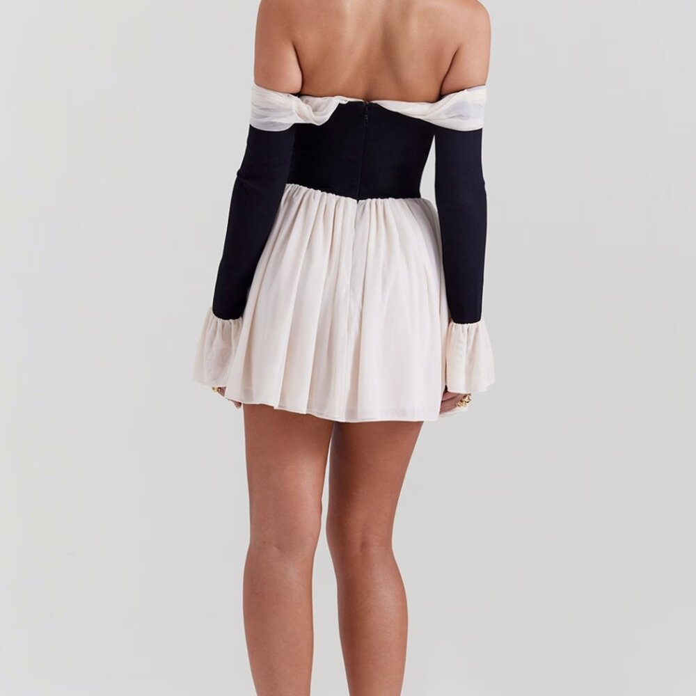 SOLD- House of CB Black and Cream Off-Shoulder Dress - Picture 2 of 6
